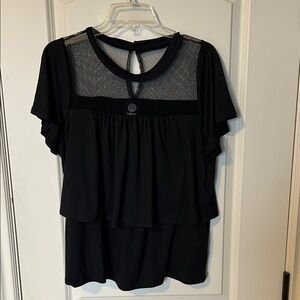 Bobeau Black Mesh Detail Blouse, XL, NWOT